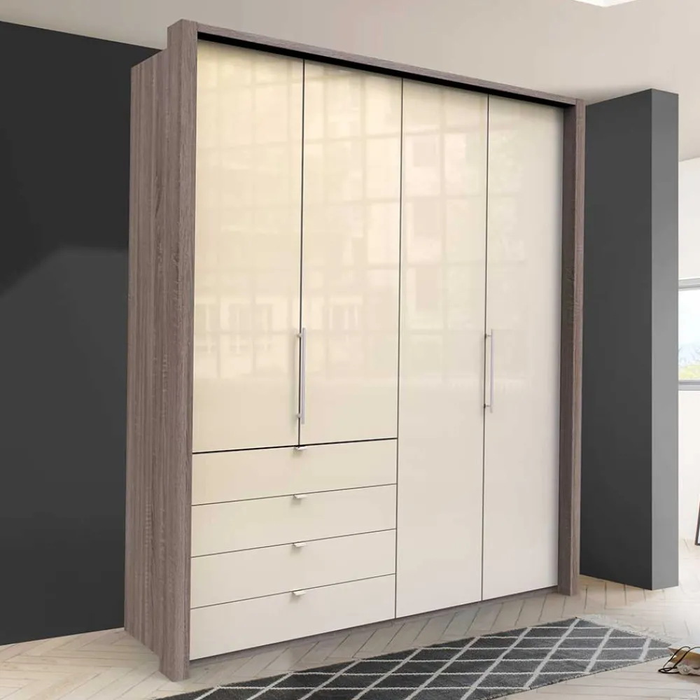 Wohnen Kleiderschrank in Creme Glas & Eiche dunkel - Cluster