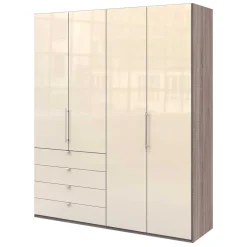 Wohnen Kleiderschrank in Creme Glas & Eiche dunkel - Cluster