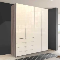 Wohnen Kleiderschrank in Creme Glas & Eiche dunkel - Cluster