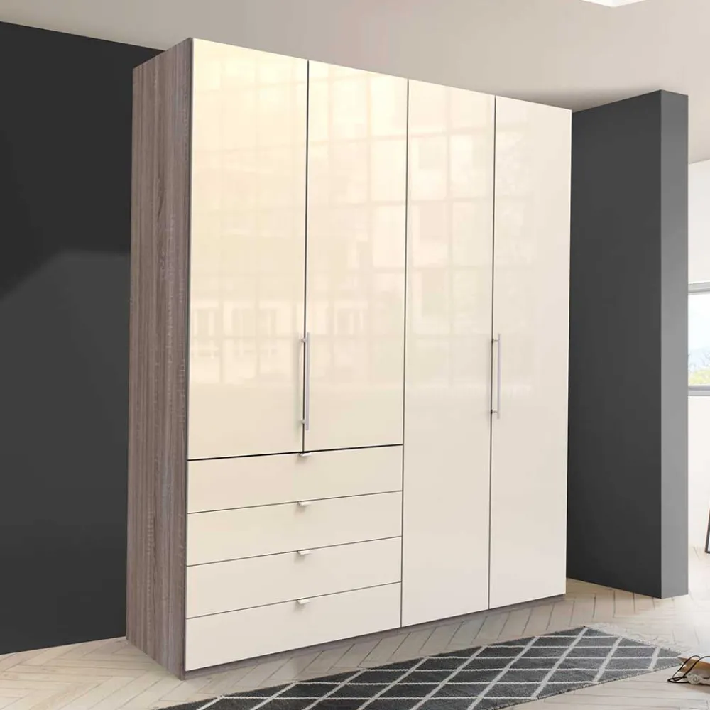 Wohnen Kleiderschrank in Creme Glas & Eiche dunkel - Cluster