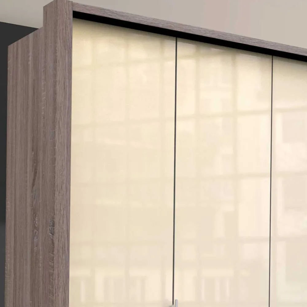 Wohnen Kleiderschrank in Creme Glas & Eiche dunkel - Cluster