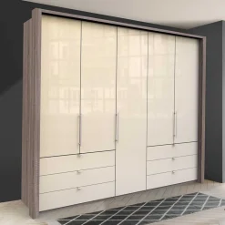 Wohnen Kleiderschrank in Creme Glasbeschichtung - Porecca