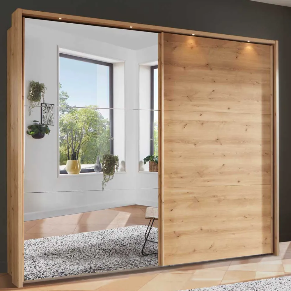 Wohnen Kleiderschränke|Kleiderschränke*Kleiderschrank in Eiche Bianco & Spiegel - Paniola