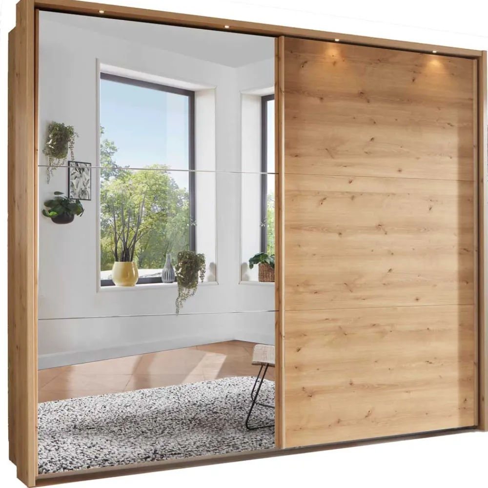 Wohnen Kleiderschränke|Kleiderschränke*Kleiderschrank in Eiche Bianco & Spiegel - Paniola