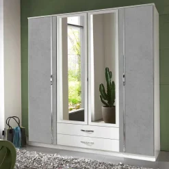 Wohnen Kleiderschrank in Weiß & Betonoptik mit Chrom - Hotti I