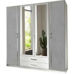 Wohnen Kleiderschrank in Weiß & Betonoptik mit Chrom - Hotti I