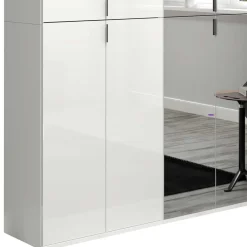 Wohnen Jugendzimmerschränke*Kleiderschrank in Weiß HG & Spiegel - Ejulia (zweiteilig)