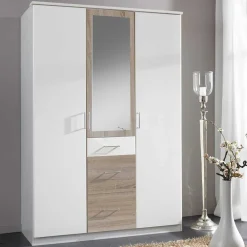 Wohnen Kleiderschrank in Weiß mit Eiche Sägerau NB - Magdelan