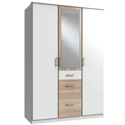 Wohnen Kleiderschrank in Weiß mit Eiche Sägerau NB - Magdelan