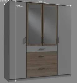 Wohnen Jugendzimmerschränke*Kleiderschrank in Weiß und Eiche Sägerau Dekor - Magdelan I