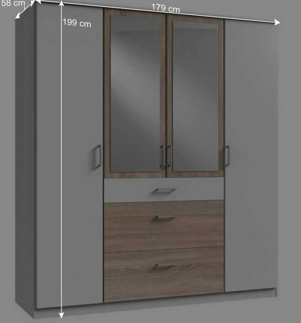 Wohnen Jugendzimmerschränke*Kleiderschrank in Weiß und Eiche Sägerau Dekor - Magdelan I