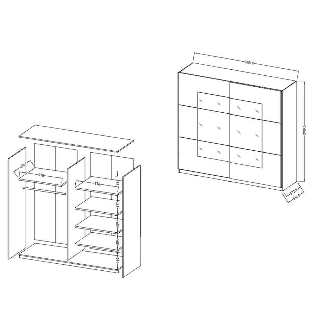 Wohnen Kleiderschrank mit 2 Schwebetüren in Weiß - Juleste