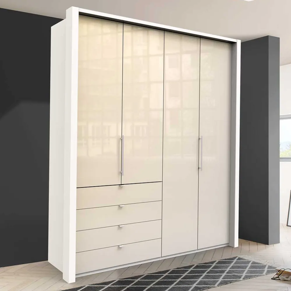 Wohnen Kleiderschrank mit Falttüren in Cremefarben Glas Front - Zidarie