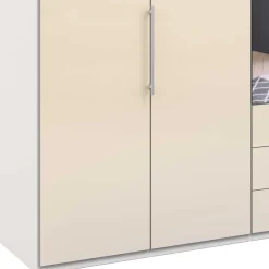 Wohnen Kleiderschrank mit Schubladen & Falttüren in Creme Glas - Zidarie
