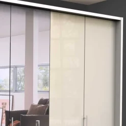 Wohnen Kleiderschrank mit Schubladen & Falttüren in Creme Glas - Zidarie