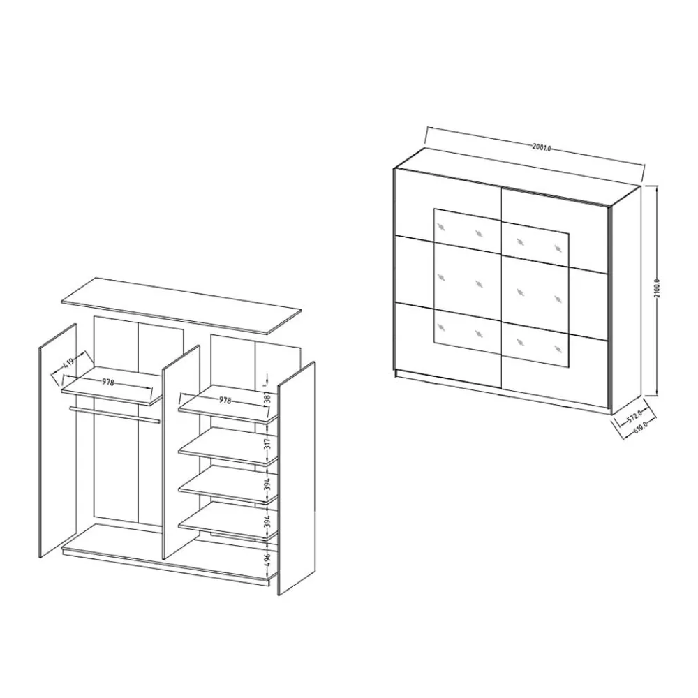 Wohnen Kleiderschrank mit Schwebetüren mit Spiegel - Anglivia