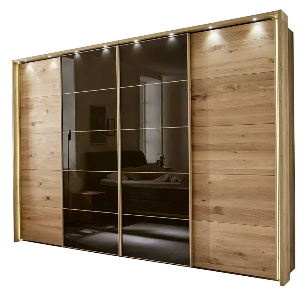 Wohnen Naturholzmöbel|Braune Möbel*Kleiderschrank mit Schwebetüren in Dunkelbraun - Vutonia