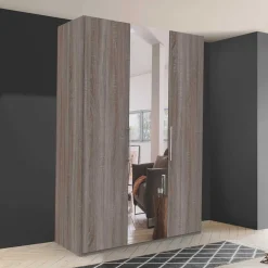 Wohnen Kleiderschrank mit Spiegel & Metallgriffen - Crenba