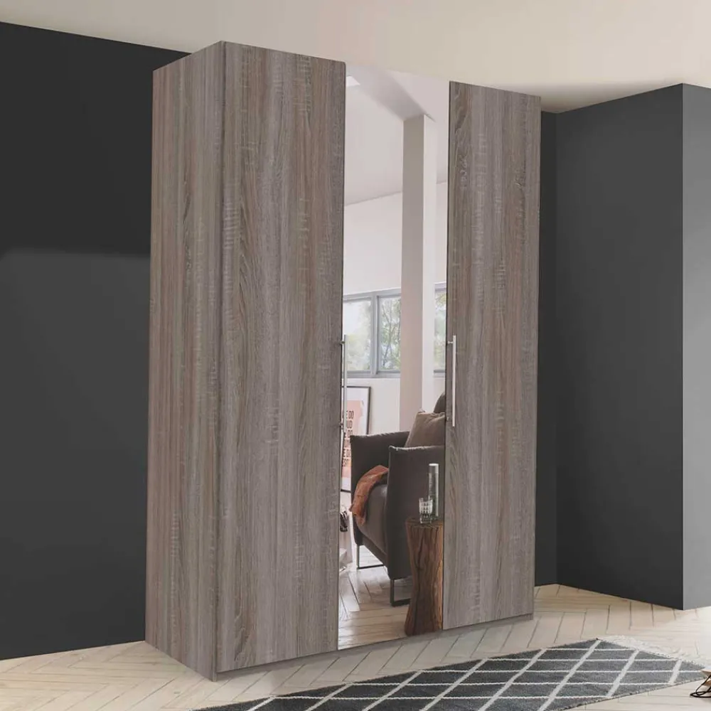 Wohnen Kleiderschrank mit Spiegel & Metallgriffen - Crenba