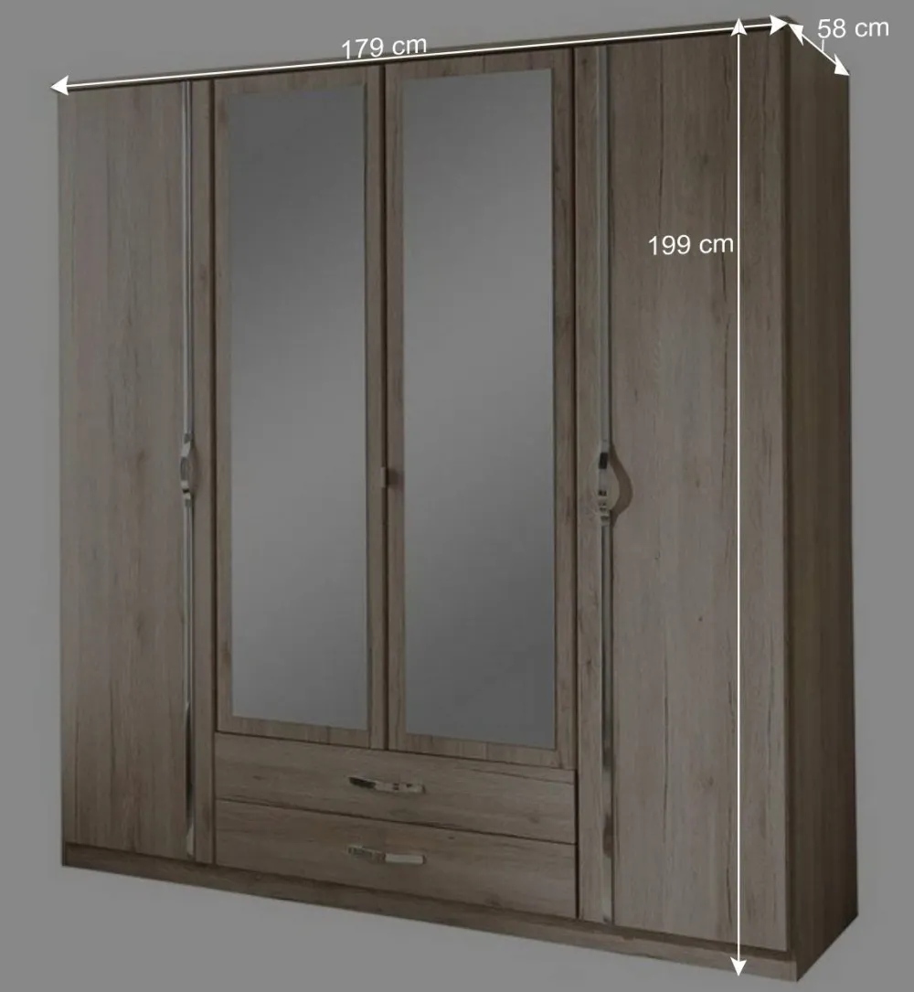 Wohnen Kleiderschrank mit zwei Schubladen & vier Türen - Lagunara