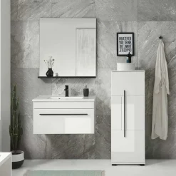 Wohnen Kleines Badmöbel Set in Weiß - Ingmesan (dreiteilig)