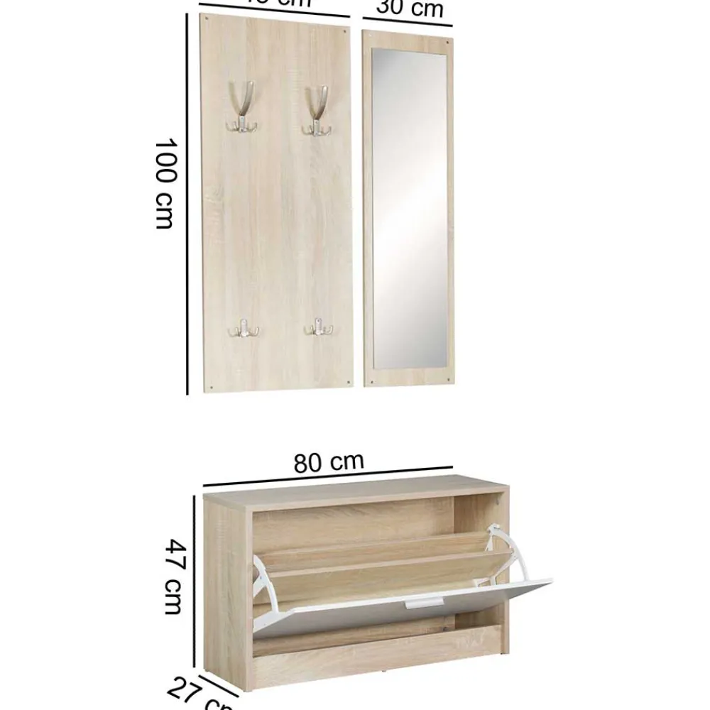 Wohnen Kleines Flurmöbel Set im Holz Look - Aberdeen (dreiteilig)