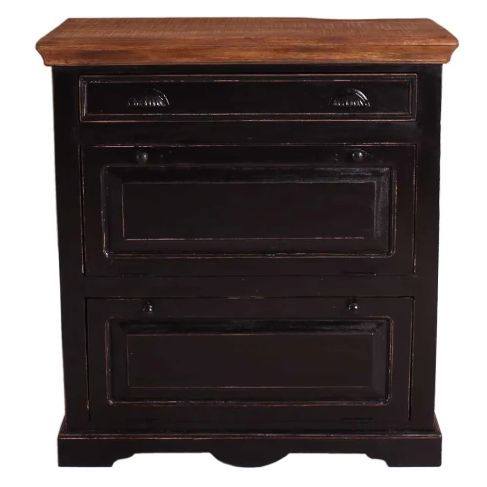 Wohnen Kolonialmöbel|Schuhschränke*Kolonial Schuhschrank in Schwarz & Honig - Kienta