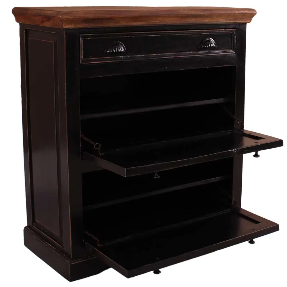 Wohnen Kolonialmöbel|Schuhschränke*Kolonial Schuhschrank in Schwarz & Honig - Kienta