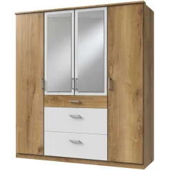 Wohnen Kombi Kleiderschrank in Plankeneiche mit Weiß - Curacao