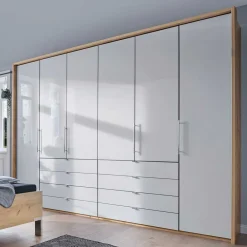 Wohnen Kombi Kleiderschrank in Weiß Glas & Eiche Bianco - Nuetran