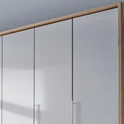 Wohnen Kombi Kleiderschrank in Weiß Glas & Eiche Bianco - Nuetran