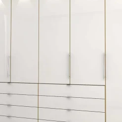 Wohnen Kombi Kleiderschrank in Weiß Glas & Eiche Bianco - Nuetran