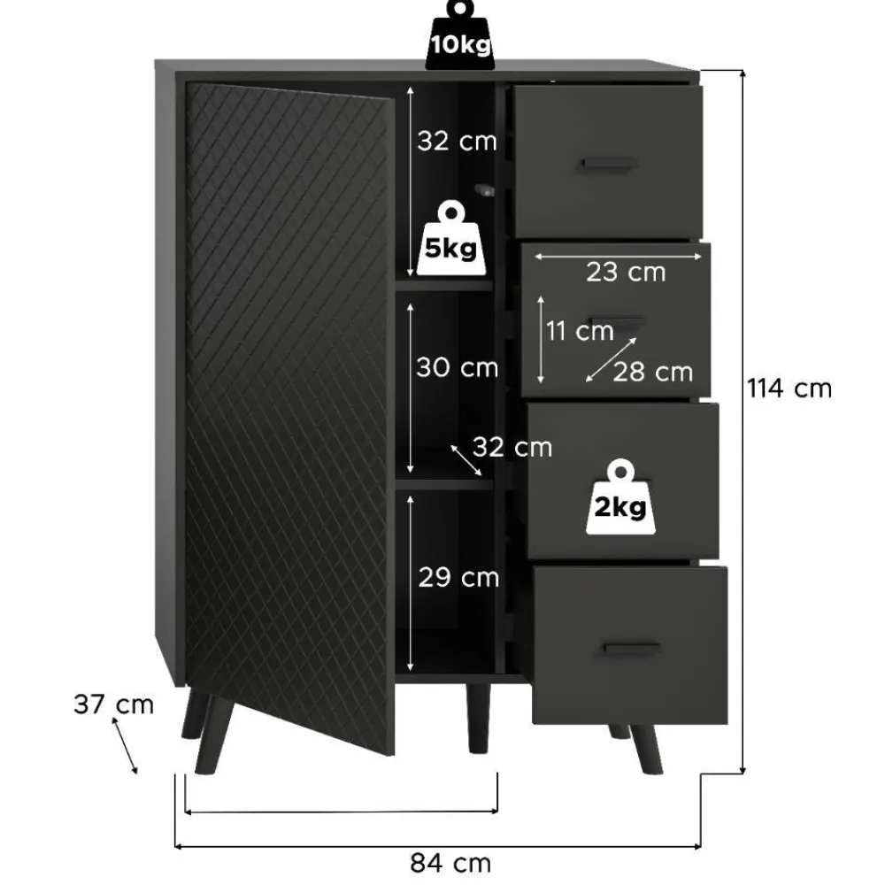 Wohnen Graue Möbel|Wohnzimmerschränke*Kombi-Highboard in Mattgrau - Natal