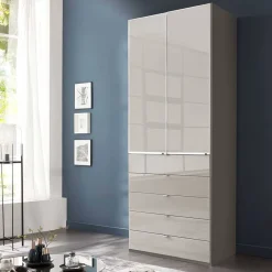 Wohnen Kombi-Kleiderschrank in Hellgrau Glasfront - Korcula