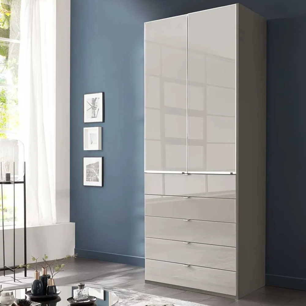 Wohnen Kombi-Kleiderschrank in Hellgrau Glasfront - Korcula