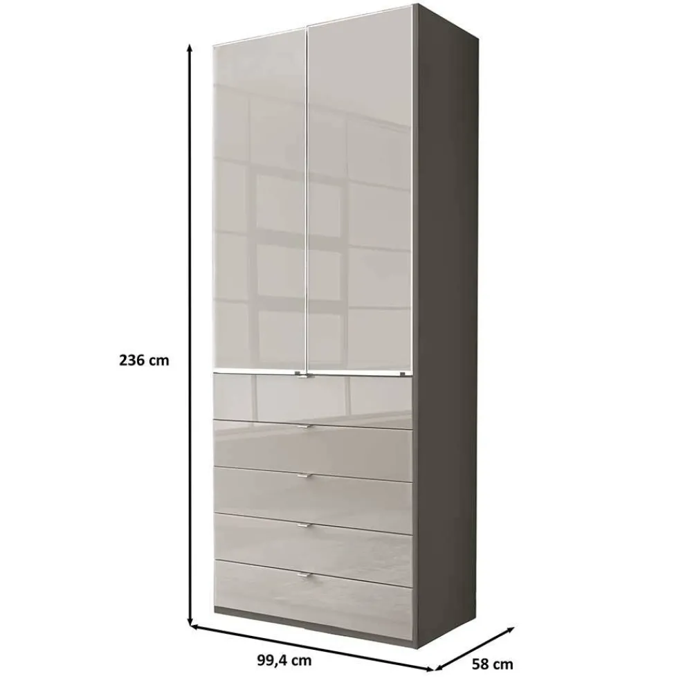 Wohnen Kombi-Kleiderschrank in Hellgrau Glasfront - Korcula