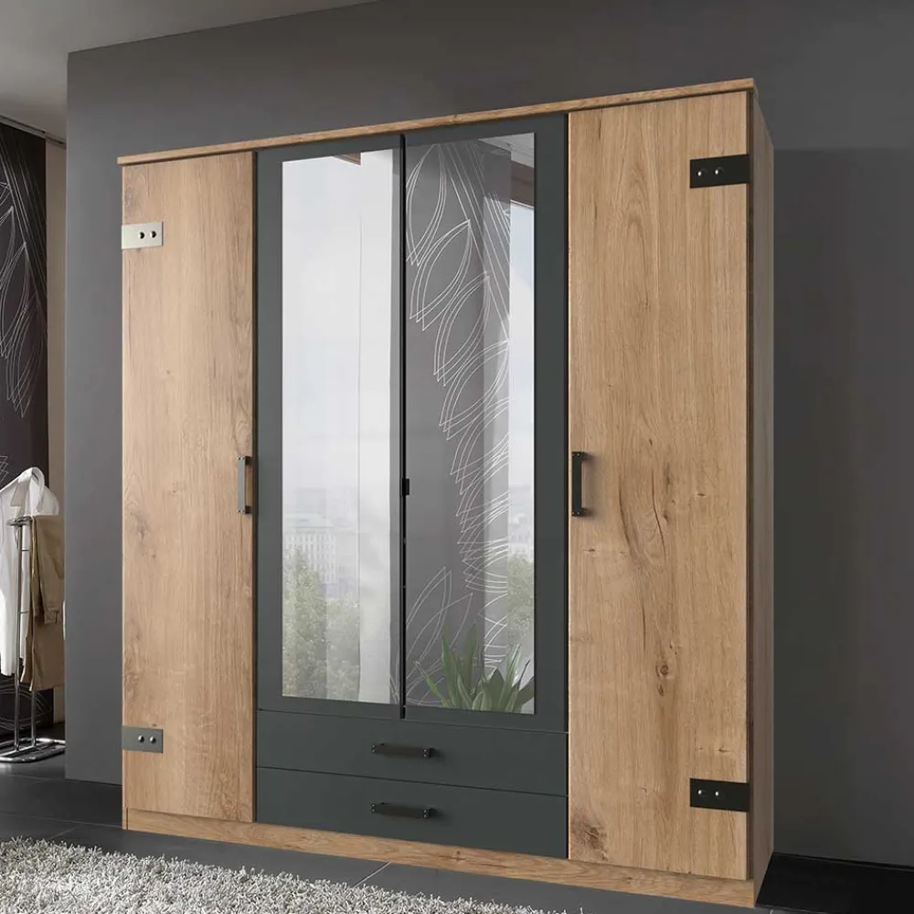 Wohnen Glasmöbel|Loft Möbel*Kombi-Kleiderschrank in Plankeneiche Dekor - Corpus