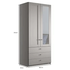 Wohnen Kombi-Kleiderschrank 1m breit in Hellgrau - Ridonna