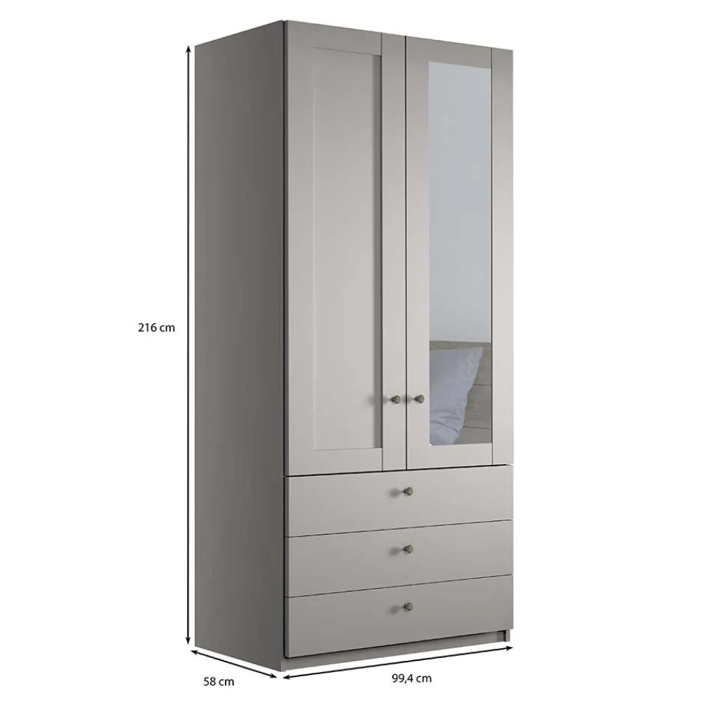Wohnen Kombi-Kleiderschrank 1m breit in Hellgrau - Ridonna