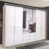 Wohnen Weiße Möbel|Glasmöbel*Kombi-Kleiderschrank mit Spiegel-Falttür - Bosays II