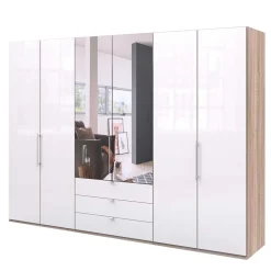Wohnen Weiße Möbel|Glasmöbel*Kombi-Kleiderschrank mit Spiegel-Falttür - Bosays II