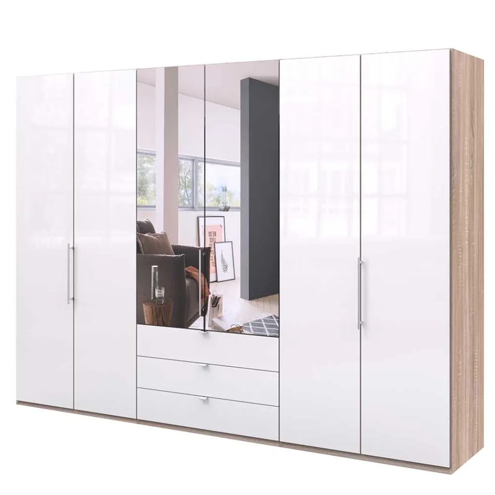 Wohnen Weiße Möbel|Glasmöbel*Kombi-Kleiderschrank mit Spiegel-Falttür - Bosays II