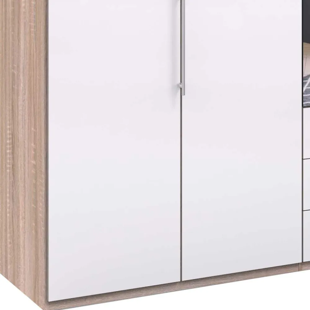 Wohnen Weiße Möbel|Glasmöbel*Kombi-Kleiderschrank mit Spiegel-Falttür - Bosays II