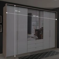 Wohnen Weiße Möbel|Glasmöbel*Kombi-Kleiderschrank mit Spiegel-Falttür - Bosays II