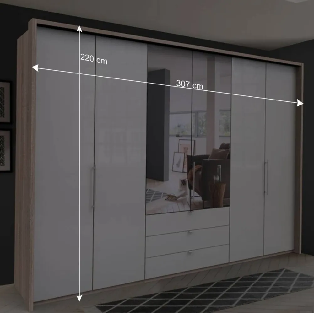 Wohnen Weiße Möbel|Glasmöbel*Kombi-Kleiderschrank mit Spiegel-Falttür - Bosays II