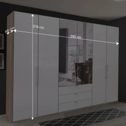 Wohnen Weiße Möbel|Glasmöbel*Kombi-Kleiderschrank mit Spiegel-Falttür - Bosays II