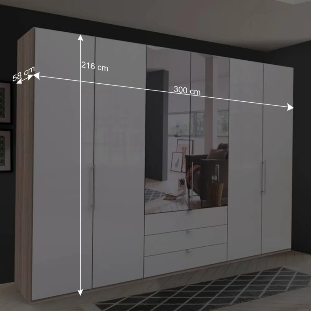 Wohnen Weiße Möbel|Glasmöbel*Kombi-Kleiderschrank mit Spiegel-Falttür - Bosays II