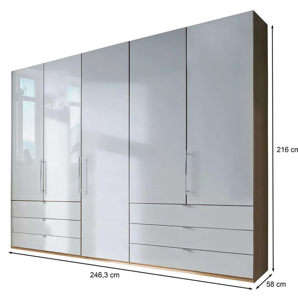 Wohnen Kombi-Schlafzimmerschrank in Weiß & Eiche Bianco - Nuetran