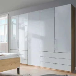 Wohnen Kombi-Schlafzimmerschrank in Weiß & Eiche Bianco - Nuetran