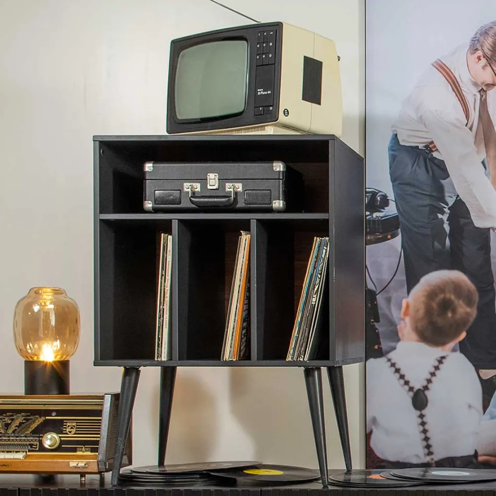 Wohnen Braune Möbel|Wohnzimmer-Regale*Kommode - Plattenregal in Schwarz - Daan